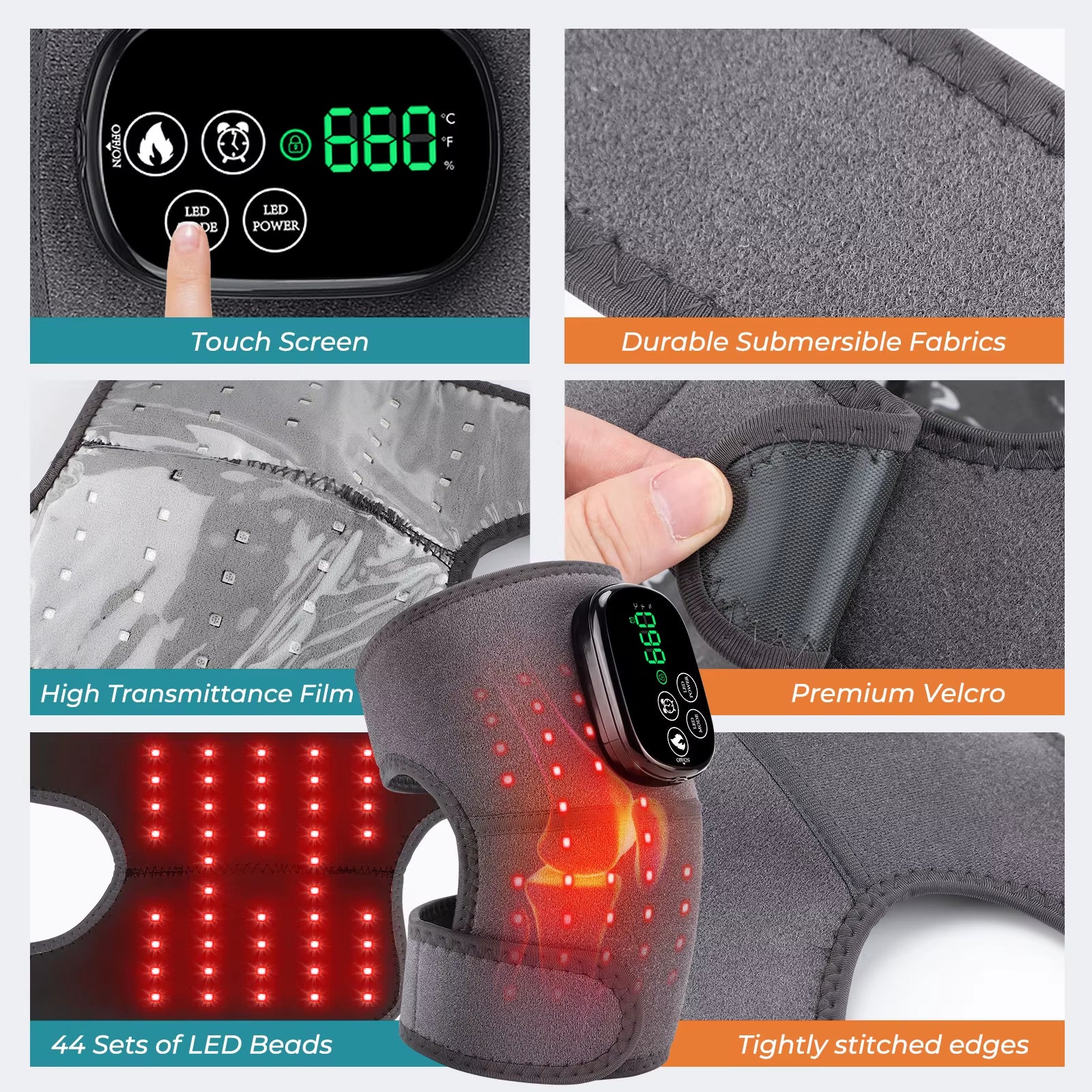 660&850Nm Red Light Knee Massage Belt Heating Shoulder Knee Support Pad 5 Level Heated 3 Modes Knee Brace Belt Rechargeable