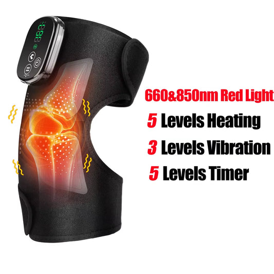 660&850Nm Red Light Knee Massage Belt Heating Shoulder Knee Support Pad 5 Level Heated 3 Modes Knee Brace Belt Rechargeable